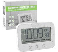 Focenat Temporizador de ducha, resistente al agua, reloj de baño digital, reloj de baño con ventosa, reloj de ducha con indicador de temperatura y humedad, temporizador digital de cuenta atrás de