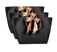 Focket Bolsas de Papel Negras con un Dorado, Detalles Exquisitos para el Embalaje Boutique Make -Up, Ideal para Fiestas y Regalos, 10 Piezas (No. 2/28 Ancho superior * 9 Bottom * 20 Altura)