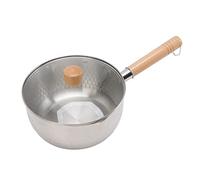 Focket Cacerola Japonesa, Olla de Ramen de Acero Inoxidable de Primera Calidad, Cacerola para Leche con de Madera y Tapa de Vidrio para Calentar Leche Tempura de Ramen para Calentar Pequeñas Porciones