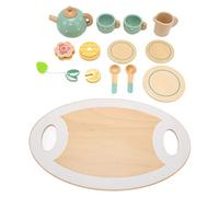 Focket Juego de té para Niñas Pequeñas, Bordes Lisos, Accesorios Ricos, Juguetes de Madera, Juego de Fiesta de té con Bandeja, Tetera, Cuchara, Rebanada de Limón, Pastel, Bola de , Posavasos para