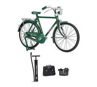Focket Modelo de Bicicleta, Bicicleta en Miniatura de Aleación Vintage a Escala 1:10, Modelo de de Dedo con Maletín Inflador y Cesta para Exhibición de Estantería de Colección (Green)