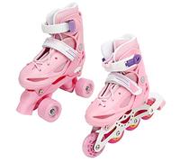 Focket Patines de Ruedas, Tamaño Ajustable 31 34 para Niñas y Niños Rodamientos ABEC 7 Ruedas Iluminadas con Diseño Convertible de una Sola Doble para Niños Adultos