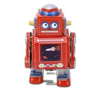 Focket Robot de Juguete de Cuerda, Robot de Cuerda de Hojalata de Hierro Vintage, Juguete de Retro con Accesorio para Regalo de Colección de Cafetería, Bar y Restaurante (Rojo)