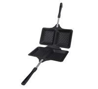 Focket Sandwichera a la parrilla, revestimiento antiadherente, parrilla de prensa Panini para estufa de doble cara, hierro cuadrado 26,74 oz para cocina casera, gofres, filete barbacoa (BLACK)