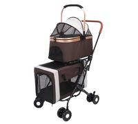 Focket Silla de paseo doble para mascotas con portabebés desmontable, ligera y plegable para perros Jogger Cochecito con 4 ruedas, para perros pequeños medianos gatos