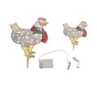 Fockety 2 Piezas de Pollo Iluminado con Bufanda, Decoraciones Navideñas de Pollo de 16 Pulgadas con Luces de Colores, Estacas de Jardín de Gallo para Decoración Al Aire Libre de Césped,