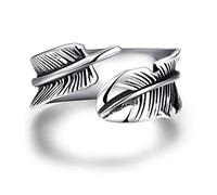 Fockety Anillo de Apertura de Acero con Forma de Pluma para Hombre, Joyería de Moda para Novio (8#)