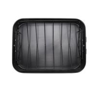 Fockety Bandeja grande para asar con rejilla en V, bandeja antiadherente de acero al carbono para pavo con asas plegables, asador de alta resistencia para hornos