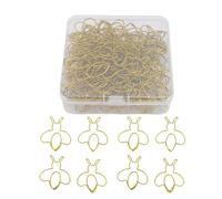 Fockety Clips de Papel de Abeja de Dibujos Animados de 80pcs, Marcadores Divertidos de Forma Linda para Suministros Escolares con Caja Transparente, Clips de Hierro Multipropósito para la (GOLD)