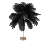Fockety Lámpara de Mesa de Plumas de Avestruz, 30 Piezas de Plumas, 3 Colores de Atenuación, Inalámbrico, USB, Recargable, Control Táctil, Luz de Noche, Moderna Lámpara de Noche Decorativa (Negro)
