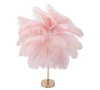 Fockety Lámpara de Mesa de Plumas de Avestruz, 30 Piezas de Plumas, 3 Colores de Atenuación, Inalámbrico, USB, Recargable, Control Táctil, Luz de Noche, Moderna Lámpara de Noche Decorativa (Rosa)