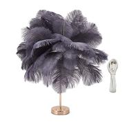 Fockety Lámpara de Mesa de Plumas, Interruptor Táctil, Lámpara de Pluma de Avestruz Moderna Regulable con Temperatura de 3 Colores y Puerto USB, Lámpara de Mesita de Noche Romántica (Gris)