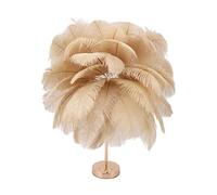 Fockety Lámpara de Mesa de Plumas, Interruptor Táctil, Lámpara de Pluma de Avestruz Moderna Regulable con Temperatura de 3 Colores y Puerto USB, Lámpara de Mesita de Noche Romántica (Bronceado Suave)