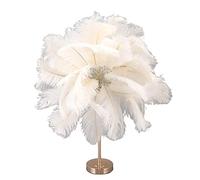 Fockety Lámpara de Mesa de Plumas, Interruptor Táctil, Lámpara de Pluma de Avestruz Moderna Regulable con Temperatura de 3 Colores y Puerto USB, Lámpara de Mesita de Noche Romántica (Blanco)