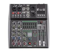 Fockety Mezclador de Sonido de 4 Canales, Consola de Mezcla de Profesional con Procesador de Señal Digital de 99 Bits y Ecualizador de 7 Bandas para Grabación en Karaoke DJ (Enchufe de la UE)