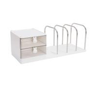 Fockety Organizador de Escritorio, Soporte para Libros de Plástico y Acero Inoxidable con Base Antideslizante, Capacidad de Carga de 8 Kg, para Oficina en Casa, Escuela, Organización de (White)