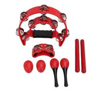 Fockety Pandereta de Doble, Juego de Pandereta Roja de 8 Piezas, Baquetas Rítmicas de Madera, Tambor de Percusión de Mano, Herramientas Musicales Educativas para Fiestas, Educación