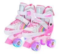 Fockety Patines de Ruedas, Patines de Ruedas Ajustables de 5 Tamaños para Niñas con Rodamientos ABEC 7 y Ruedas con Luz LED Intermitente, Triple Protección de Tobillo para Niños (Talla Mediana 32-37)