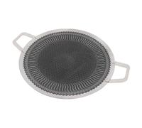 Fockety Sartén para Barbacoa, Plancha Redonda Antiadherente de Acero Inoxidable con Asas Gruesas Antiescaldaduras, Sartén para Parrilla para Inducción Estufa de Gas Estufa Eléctrica (34cm)