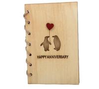 Fockety Tarjeta de Aniversario de Madera, Tarjeta de San Valentín de Pingüino con Textura única de Grano de Madera Natural Hecha a Mano, de Felicitación de Romántica con Amplio Espacio de Escritura