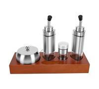 Fockety Tarro de Condimentos, Dispensador de Condimentos de Acero Inoxidable, Botella Dispensadora de Aceite, Recipiente para con Base de Madera con Base de Madera para Sal,