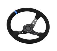 Fockety Volante de Coche Universal de 35 Cm con Botón de Bocina, Marco Envuelto en Cuero, Mejora el Interior del Coche para Propietarios de de Carreras (BLUE)
