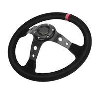 Fockety Volante de Coche Universal de 35 Cm con Botón de Bocina, Marco Envuelto en Cuero, Mejora el Interior del Coche para Propietarios de de Carreras (rojo)