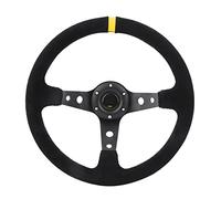 Fockety Volante de Coche Universal de 35 Cm con Botón de Bocina, Marco Envuelto en Cuero, Mejora el Interior del Coche para Propietarios de de Carreras (YELLOW)