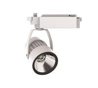Foco de carril LED trifásico 30W 3000K, 30º, 230V, blanco, ideal para iluminación de espacios comerciales y artísticos.