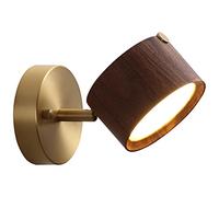 Foco de Interior Y Exterior, Lámpara de Pared Led Moderna de Madera para Dormitorio, Ajustable con 3 Temperaturas de Color, Brazo de Latón, Aplique de Madera Giratorio de 7 W para Sala de Estar Y Pasi