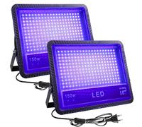 Foco de luzi negra LED de 150 W: paquete de 2 focos LED de luzi negrai impermeables IP66, foco U-V, lámpara de luz negra UV con enchufe, luz de fiesta U-V, reflector UV, fiesta luminosa, Halloween