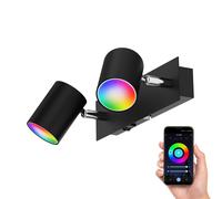 Foco de pared WAIKA de dos luces con interruptor negro mate incl. Smart Home