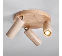 Foco de Techo Ajustable de 3 Luces, Luminarias de Riel Redondas, Luminarias de Techo Direccionales Semiempotradas E27 para Cocina Y Dormitorio, de Madera, Montaje Cerca Del Techo./Natural