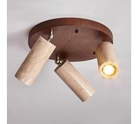 Foco de Techo Ajustable de 3 Luces, Luminarias de Riel Redondas, Luminarias de Techo Direccionales Semiempotradas E27 para Cocina Y Dormitorio, de Madera, Montaje Cerca Del Techo./Marrón