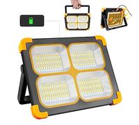 Foco LED Bateria 120W Foco LED Recargable, 348 LEDs/Panel Solar/ 4 Modos de Luz/Base Magnética/Banco de Energía, Impermeable Lampara Camping para Emergencia, Trabajo