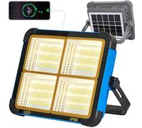 Foco LED de Construcción 300W con Panel Solar, 336 LEDs, 4 Modos de Luz, Batería Externa 16500 mAh USB Recargable, IP66 Resistente al Agua para Emergencia