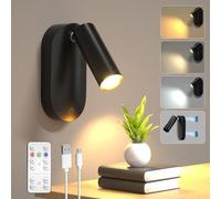 Foco LED de pared para interiores, 1 juego de focos LED giratorios 360°, para interiores, con temporizador y mando a distancia para interiores (3500 K/4500 K/6500 K), para iluminación de acento para