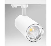 Foco LED de riel blanco, 30W, 4000K, 2700 Lm, CRI >95, regulable, IP20, ideal para iluminación en tiendas y espacios comerciales.
