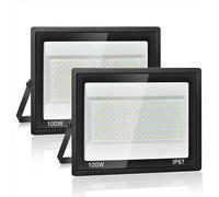 Foco LED Exterior 100W,Iluminación de Seguridad,7000K Blanco Frío,10000LM Super Brillante,IP67 Impermeable,119 LEDs,Foco de Exterior para Jardín,Patio,Garaje,Taller, Pasillo (2 Piezas)