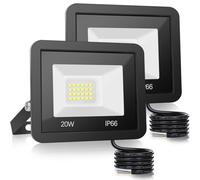 Foco Led Exterior 20W, Luz led Exterior Impermeable IP66, 24 LED 6000K Blanco Frío Floodlight para Casa, 2000LM Impermeable Foco Proyector LED Para Garaje, Patio, Terraza, Jardín - Negro 2 piezas