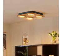 Foco LED Lindby Joren, madera, 38 x 38 cm, 4 luces, 3.000 K