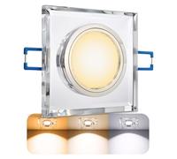 Foco LED muy plano (15 mm) de cristal transparente cuadrado con 5 W LED Blanco Cálido 2700 K 230 V sin Transformador | superficie (Cristal, transparente espejo | pulido | diseño superior