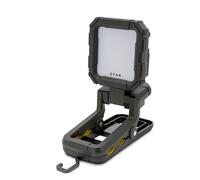 Foco LED recargable de 10 W y 1000 lm, con batería, pinza y base magnética, plegable y giratorio 360°, ideal para talleres, garajes y zonas de trabajo.