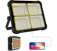 Foco LED Recargable, Foco LED Bateria 336 LEDs/Panel Solar/ 4 Modos de Luz/Batería Externa de 16500mAh/ Base Magnética, Ideal para Camping, Trabajo, Pesca (negra)