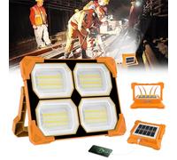 Foco LED Recargable T-SUN 100W Foco de Trabajo LED 5 Modos Foco LED Exterior Solar Foco LED Bateria 328 LED Luz Portatil con Panel Solar,Base Magnética, USB para Camping, Trabajo, Pesca, Emergencia