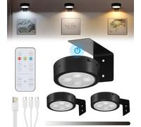 Foco LED Recargable USB, 3 Luces Para Cuadros Sin Cable Con Mando, Temporizador, Magnetismo，Lamparas LED a Pilas 3 Temperaturas de Color Brillo Ajustable con Temporizador para Imagen Armario (Negro)