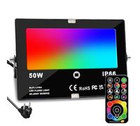 Foco LED RGB de Colores, cambio de color RGBW equivalente a 500 W, modo estroboscópico de bricolaje, 120 colores, temporización, RGB 2700K blanco cálido, IP66 a prueba de agua