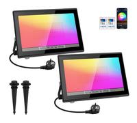 Foco LED RGB Exterior 60W 2 Piezas, T-SUN Foco LED Rgb con Control Remoto & APP Bluetooth 16 Millones de Colores IP66 Impermeable Sinc Musical Proyector RGBCW Exterior Para Jardín Fiestas Terraza