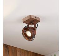 Foco Lindby Farovi, color óxido, madera, ajustable, GU10