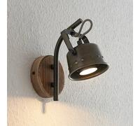 Foco Lindby Rubinjo, 22 cm, negro, madera, metal, GU10